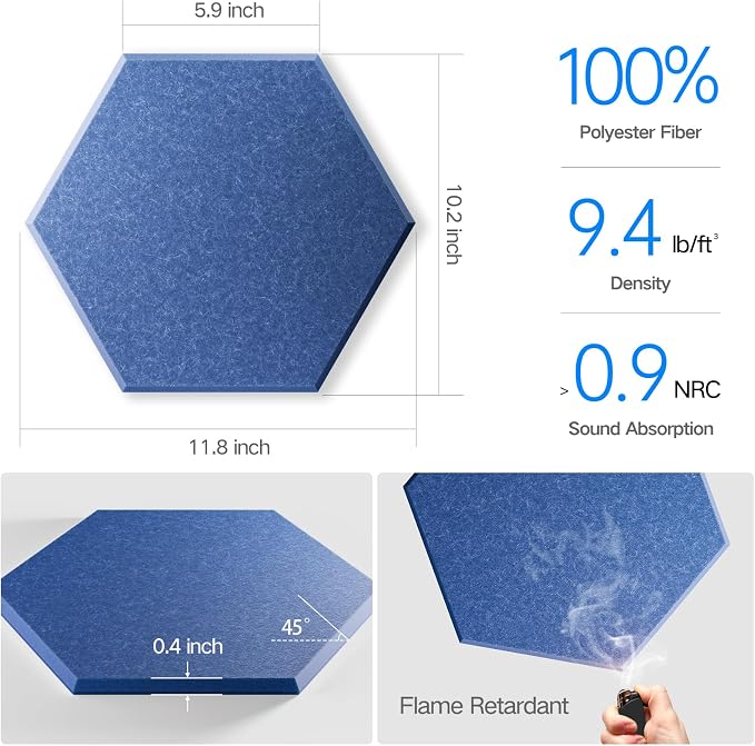 8 Pack Self-Adhesive Acoustic Panels 12" X 10" X 0.4" - Image 3