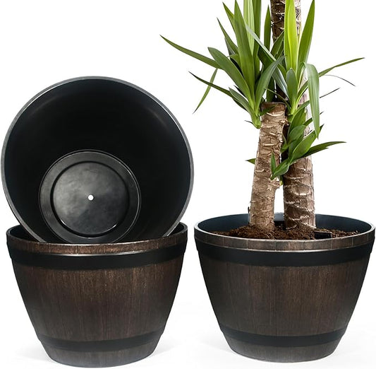 Large Whiskey Barrel Planter for Outdoor Plants - Flower Pots Garden Wine Barrel Planter Outdoor - 21" D x 15" H