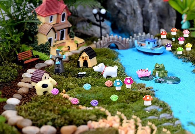 105 Miniature Fairy Garden Accessories, Fairy Garden Kit, Fairy Garden Animals, Miniature Figurines, Micro Landscape Ornaments Kit, Garden DIY Kit for Dollhouse Decoration Plant House Decor