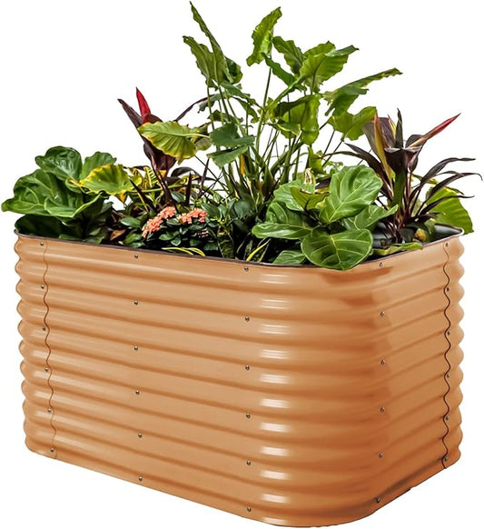 Vego garden 32" Extra Tall Raised Garden Bed Kits, 6 in 1 Modular Raised Planter Box for Vegetables Flowers Fruits Oval Metal Raised Garden, Terra Cotta
