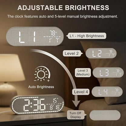 Faux Linen LED Digital Wall Clock Large Display, Plug-in Digital Clock - Image 3