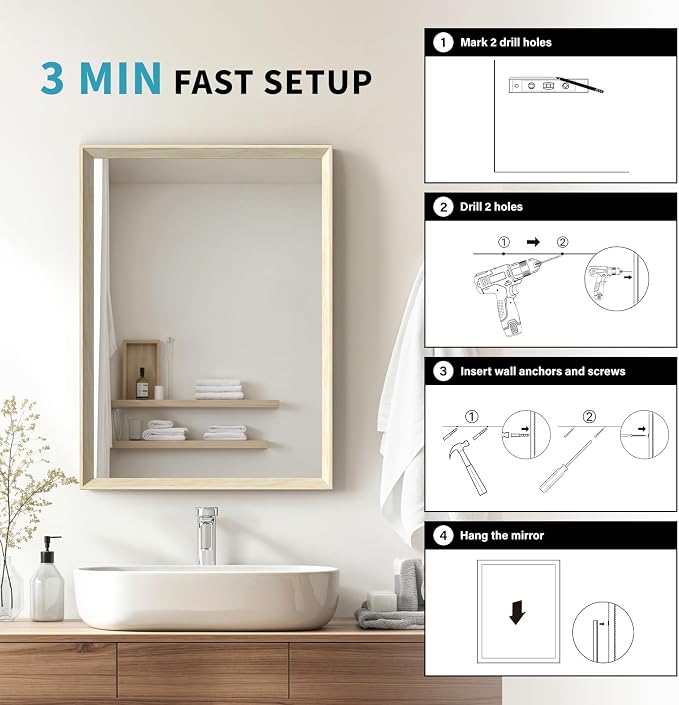 Oak Wood Effect Framed Wall Mirror, 32x40 Rectangle Mirror, Anti-desilvering - Image 5