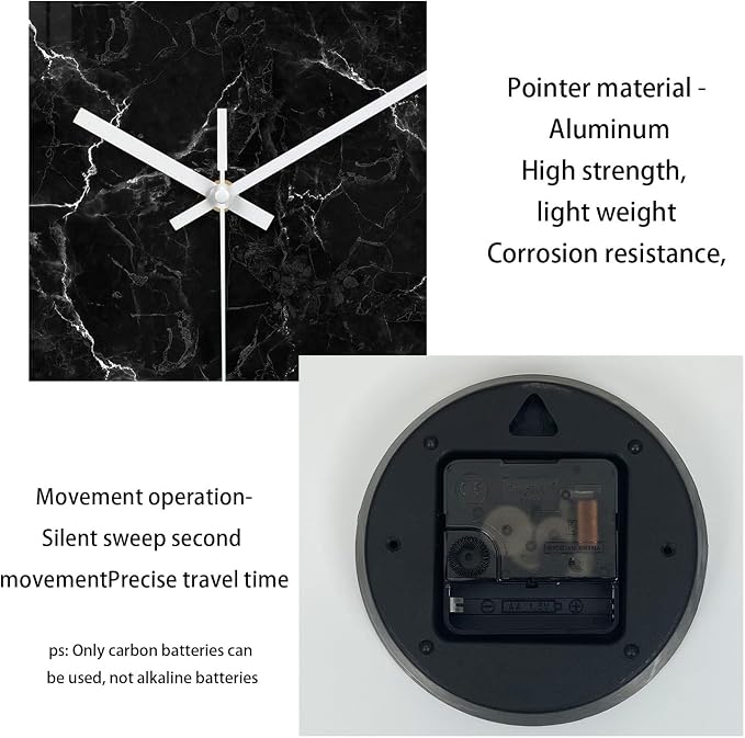 Black Wall Clock for Bedroom Glass Modren Wall Clock Battery Operated 14 Inch - Image 7
