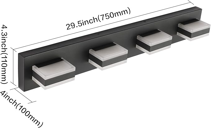 SOLFART Black Bathroom Light Fixtures 4 Lights Bathroom Vanity Light LED - Image 4