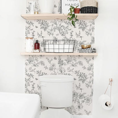 Froluya Black and Cream White Floral Wallpaper Peel and Stick Wallpaper - Image 8