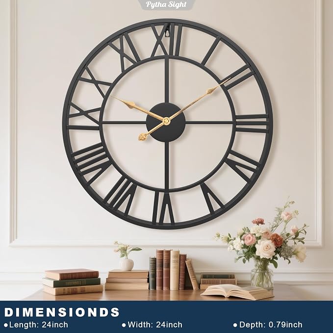 Pytha Sight 24 Inch Large Oversized Farmhouse Modern Decorative Wall Clock - Image 2