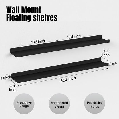 Boswillon 35.4 Inches Long Floating Shelves Wall Mounted, 2 Set Modern Black - Image 3
