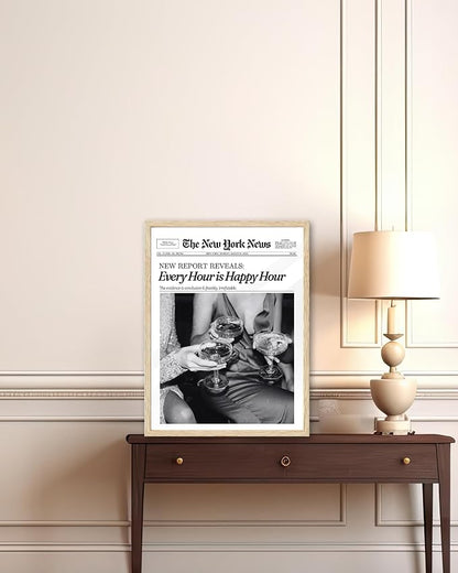 iHery Every Hour is Happy Hour Framed Trendy NewsPaper Wall Art, Natural OAK - Image 5