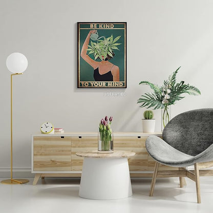 Vintage Be Kind To Your Mind Poster Mental Health Quote Canvas Wall Art Posters - Image 5