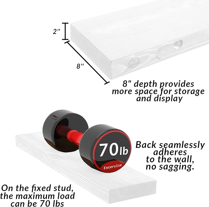 Floating Shelves 48 Inch Long 8" Deep Set of 2, Heavy Duty Wood Wall Mounted - Image 4