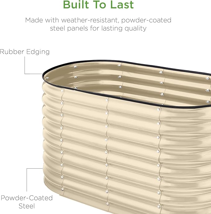Best Choice Products 4x2x2ft Outdoor Metal Raised Garden Bed, Oval Deep Root Planter Box for Vegetables, Flowers, Herbs, and Succulents w/ 101 Gallon Capacity, Rubber Edge Guard - Beige