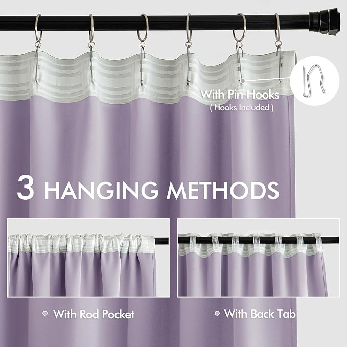 MIULEE Lilac Back Tab Blackout Curtains 102 Inch Long 2 Panels Set - Image 3