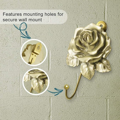 Gold Flower Wall Hooks, Whimsical Resin Rose Flower Decorative Bathroom Hooks - Image 5