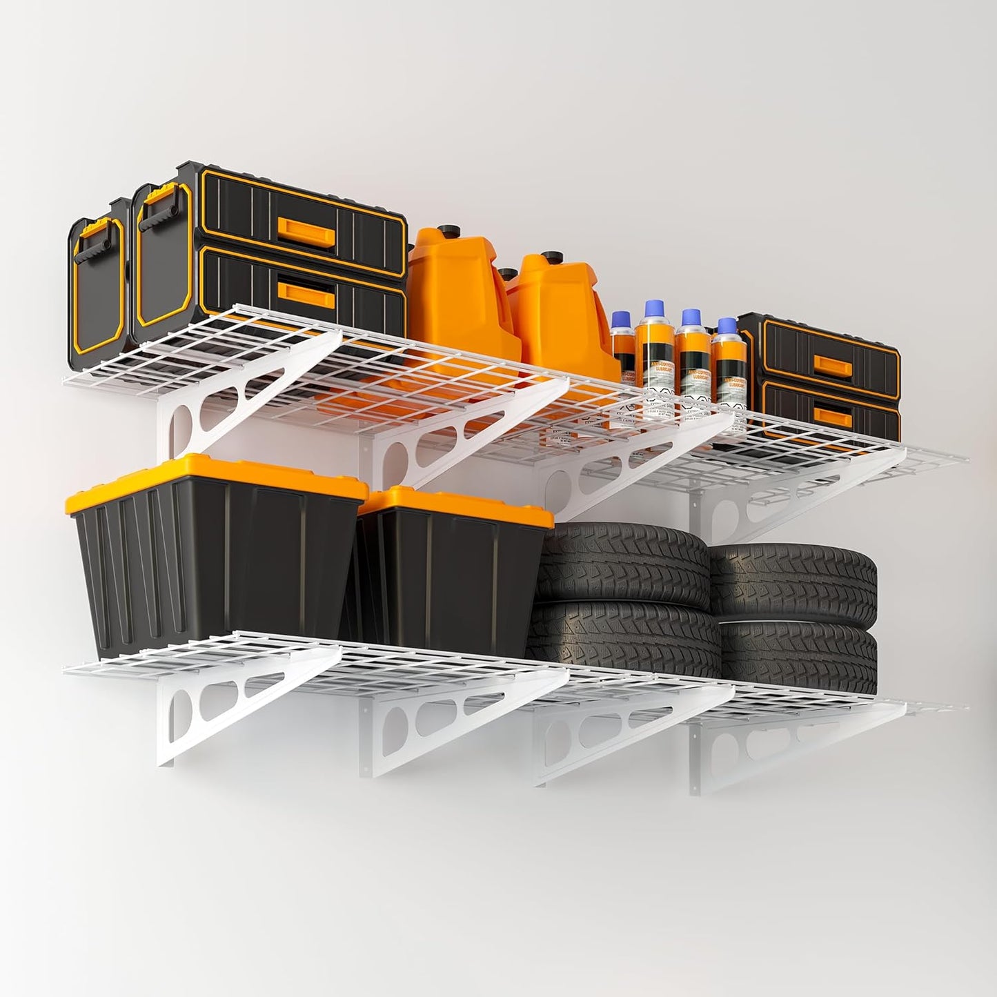 2x6 ft Garage Shelving, 2-Pack Wall-Mounted Shelves for Garage, Kitchen, Pantry Storage, 800 lbs Total Load Capacity Storage Wall Shelving, White