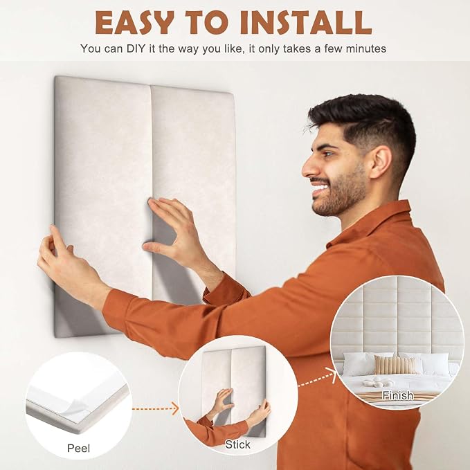 IFNOW Wall Mounted Upholstered Headboard, 3D Peel and Stick Soundproof Wall - Image 5