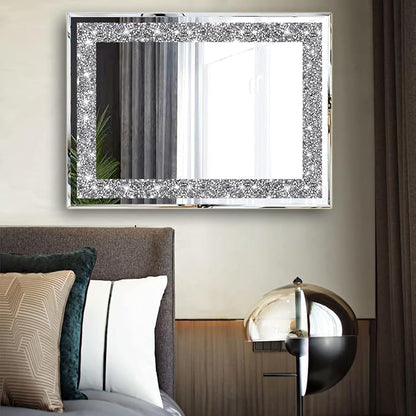 2 Piece Wall Mirrors, Crush Diamond Wall Décor Silver Decorative Mirrors - Image 5