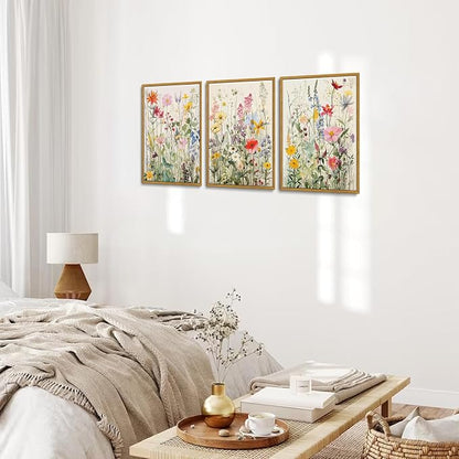 KISSFOX 3 Piece Watercolor Wildflower Botanical Framed Wall Art Colorful Floral - Image 5