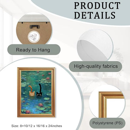 Fantasy Artists Gold Framed Wall Art Prints, Two Swimming Cats in Lotus Pond - Image 6