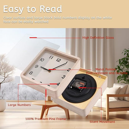 Maxspace Wooden Wall Clock, 8 Inch Non-Ticking Silent Square Wall Clock - Image 3