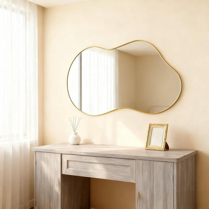 Itrue 20x36 Inch Gold Framed Irregular Tempered Glass Wall Mirror, Asymmetrical - Image 3