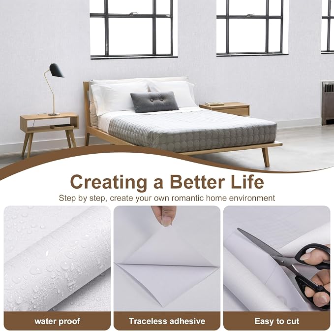 White Wallpaper Grasscloth Peel and Stick Wallpaper 15.7"x 393" Fabric Contact - Image 7