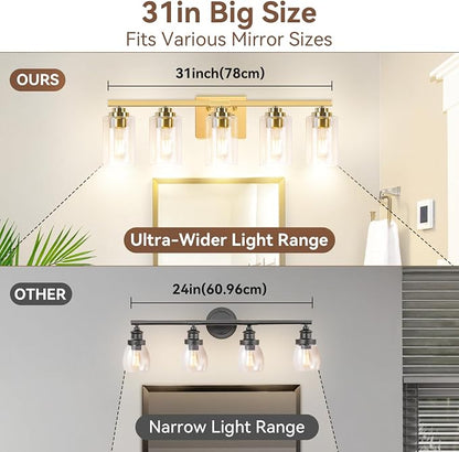 VerRon 5-Light Gold Bathroom Light Fixtures, Brushed Gold Wall Light Fixture - Image 7