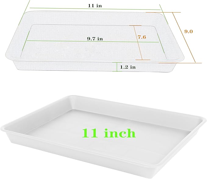 4 Pack Plant Saucer Tray Rectangular, Plant Saucers for Indoors, Heavy Sturdy Plastic Plant Drainage Trays, Plant Drip Trays for Pots, Seed Starter Growing Tray (11 x 9, Creamy White)