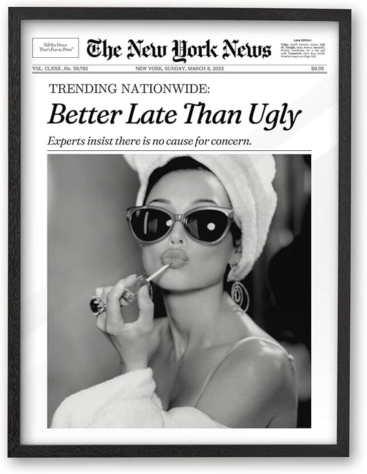 iHery Premium Natural Black OAK Wood 16x20in Audrey Hepburn Trendy Framed Wall by iHery