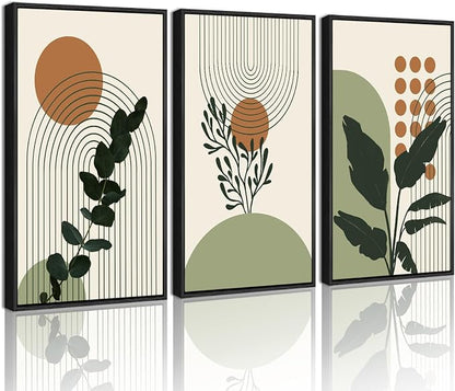 PHOPAGO Boho Plant Wall Art Green Botanical Bohemain Framed Wall Printing by PHOPAGO