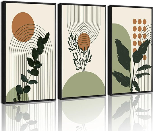 PHOPAGO Boho Plant Wall Art Green Botanical Bohemain Framed Wall Printing by PHOPAGO