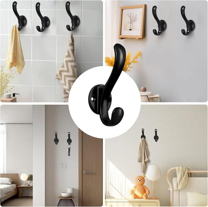 10 Pack Coat Hooks Wall Mount Heavy Duty Utility Retro Double Hooks - Image 2