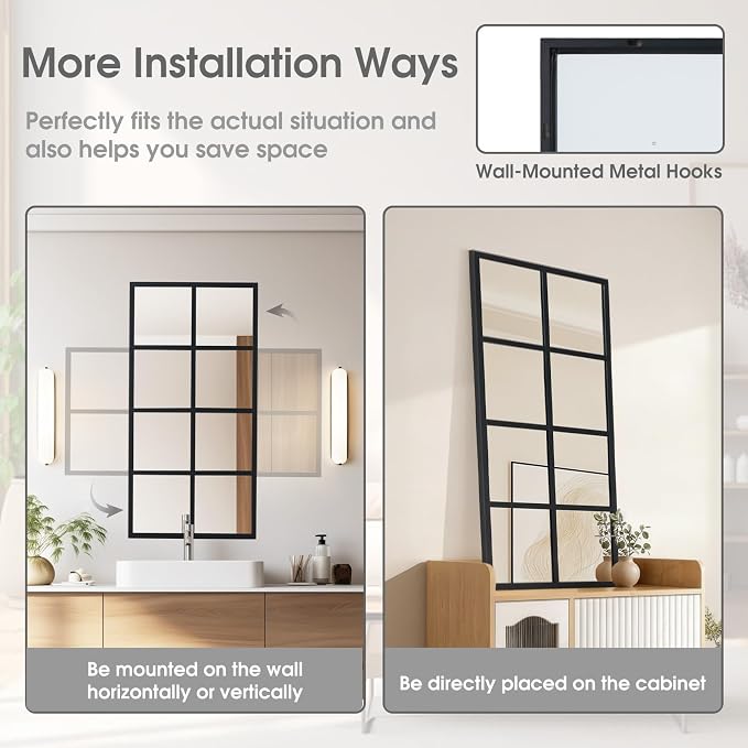 DUMOS Wall Mirror 24" x 36", Rectangle Window Pane Decorative Mirror, Metal - Image 5
