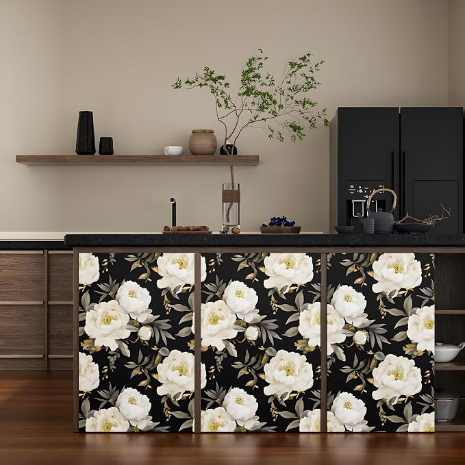 Laatse Dark Floral Wallpaper Peel and Stick Boho Wallpaper 17.5in x 118in White - Image 3