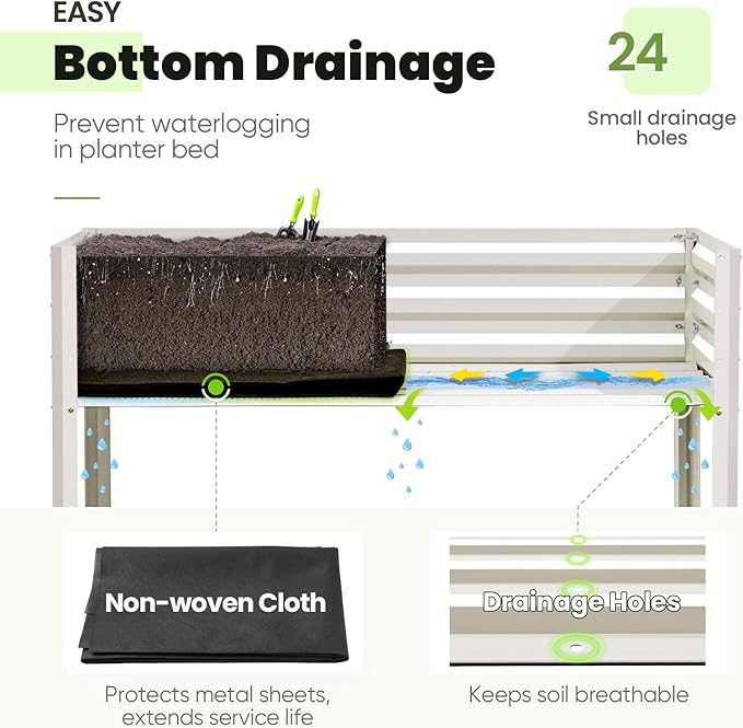KING BIRD Large Raised Garden Bed with Cover Galvanized Elevated Planter Box with Legs 48×24×56 in for Backyard, Patio, Balcony, 400lb Capacity, Beige