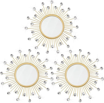 3 Pack Metal Mirrors for Wall Sunburst Wall Mirrors Home Décor Decorative by Uaussi