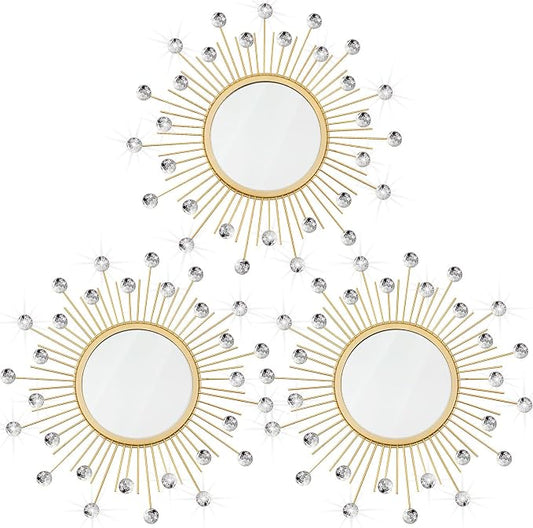 3 Pack Metal Mirrors for Wall Sunburst Wall Mirrors Home Décor Decorative by Uaussi