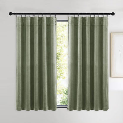 NICETOWN Sage Green Velvet Curtains 54 inches Long 2 Panels - Image 2