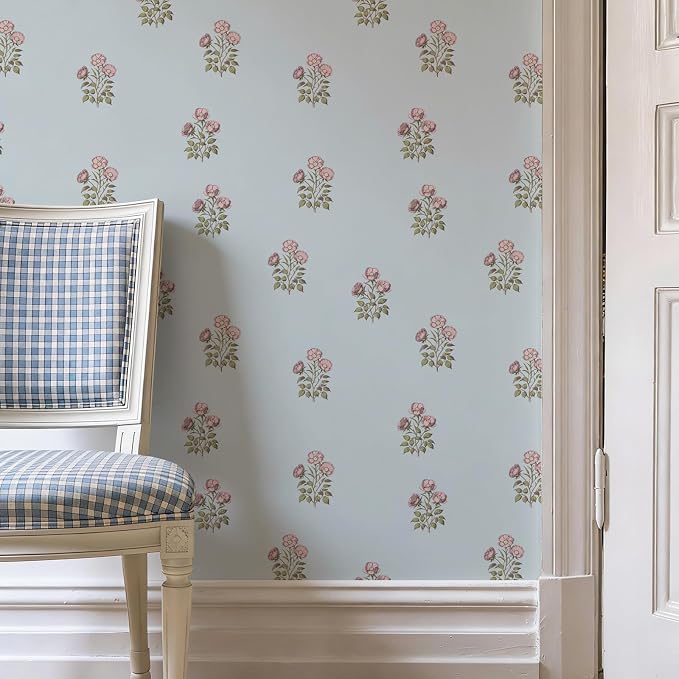 17.3" x 78.7" Vintage Blue Floral Wallpaper Peel and Stick Boho Wallpaper - Image 7