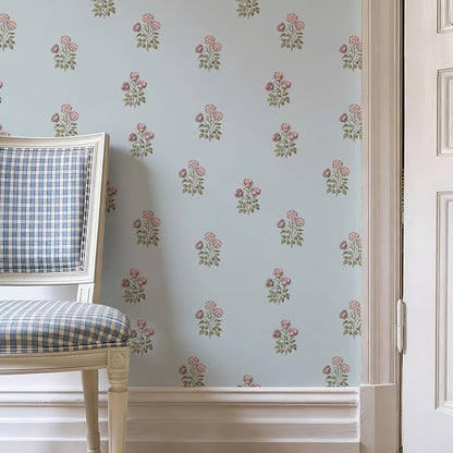 17.3"× 118.1" Vintage Blue Floral Wallpaper Peel and Stick Boho Wallpaper - Image 7