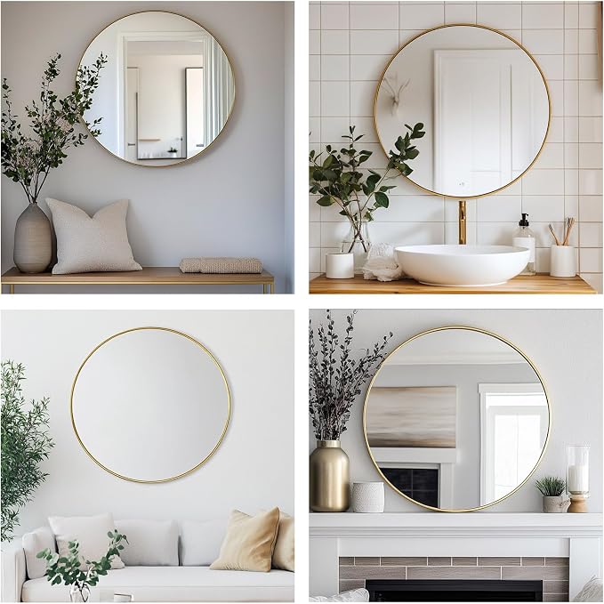 Oruii Gold Round Mirror 28 inch, Large Golden Circle Mirror Metal Frame - Image 6