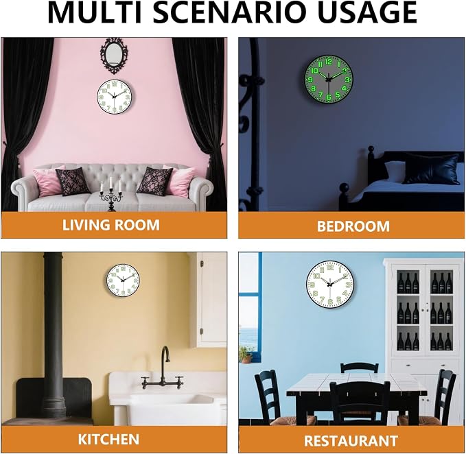 Glow in The Dark Wall Clock Non Ticking, 10 inch Silent Wall Clocks Battery - Image 9