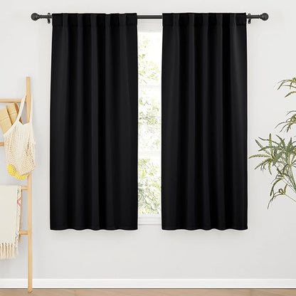 RYB HOME Short Black Curtains for Bedroom, W42 x L63 inch, 2 Panels by RYBHOME
