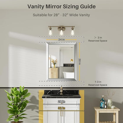 24x30 Inch Brushed Silver Bathroom Mirror - Image 2