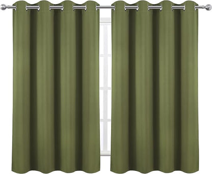 LEMOMO Olive Green Thermal Blackout Curtains/52 x 54 Inch/Set of 2 Panels Room - Image 2