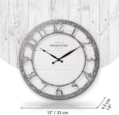Presentime & Co 13" Farmhouse Series Wall Clock, Quartz Movement, Shiplap Style - Image 4