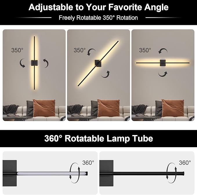 Battery Operated Wall Sconce, 3000K-6000K Dimmable Black Wall Lights - Image 6