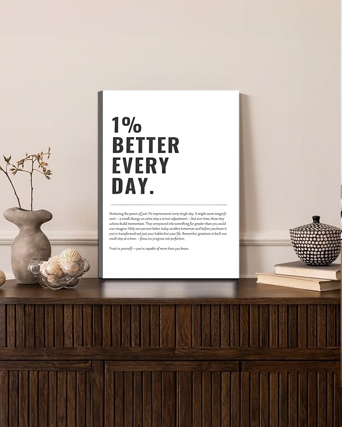 Framed 1% Better Every Day Motivational canvas Wall Art Inspirational Wall - Image 4