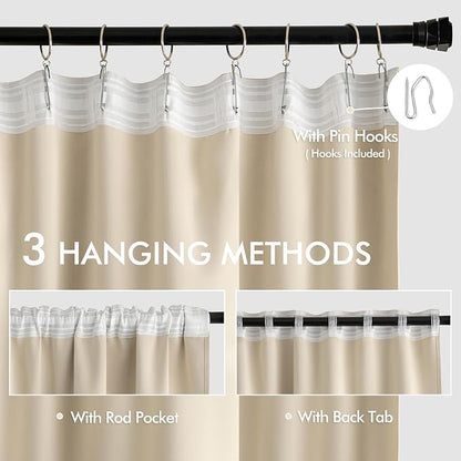 MIULEE Cream Beige Back Tab Light Blocking Curtains 54 Inches Long 2 Panels Set - Image 3
