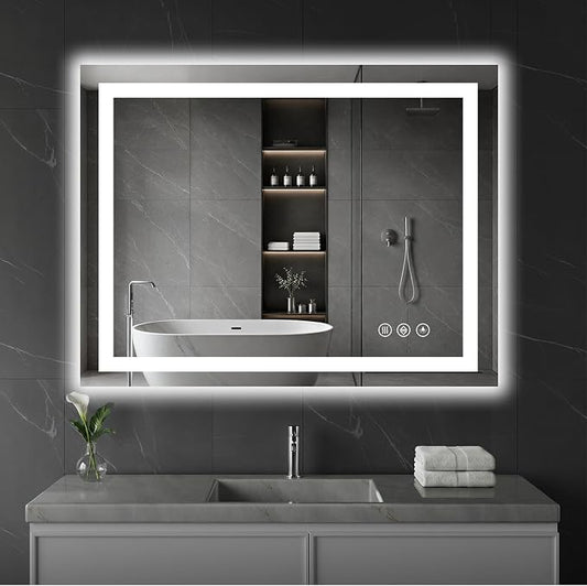 Koonmi 40"x30" LED Mirror for Bathroom, 90CRI Anti-Fog Vanity Mirror by KOONMI