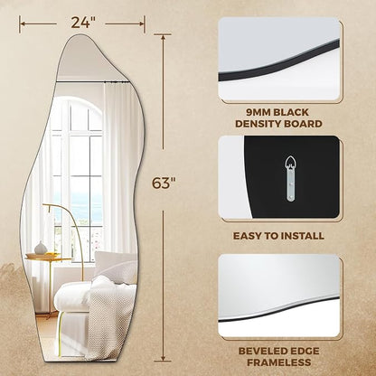 QDSSDECO Full Length Mirror 63"x24" Irregular Wall Mirror Wave Frameless - Image 5